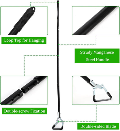 Lawei Adjustable Hoe Garden Tool, 68.5 Inch 4-Section Long Handle Scuffle Loop Hoe for Weeding, Heavy Duty Steel Stirrup Action Hoe with Triangle Head for Lawn, Yard, Flower Beds and Vegetable Gardens