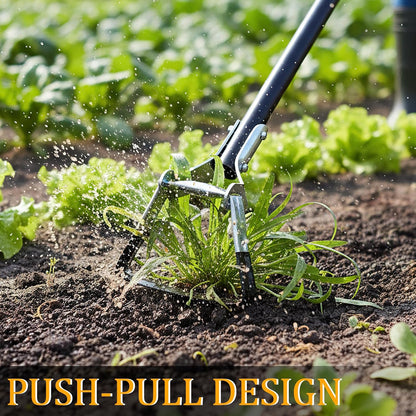 Lawei Adjustable Hoe Garden Tool, 68.5 Inch 4-Section Long Handle Scuffle Loop Hoe for Weeding, Heavy Duty Steel Stirrup Action Hoe with Triangle Head for Lawn, Yard, Flower Beds and Vegetable Gardens