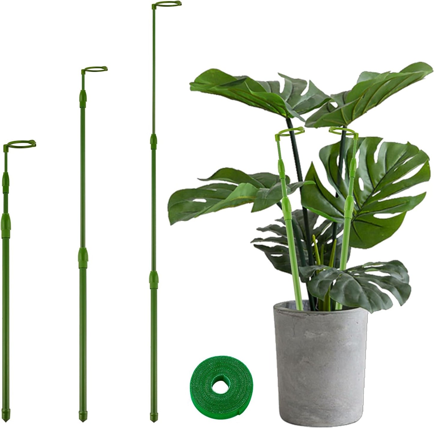 3 Pack Extendable Plant Stakes, 16.5-42.5 Inch Plant Stakes for Indoor Outdoor, Adjustable Monstera Plant Support Sticks with Clips for Clombing Plants, Vine, Orchid, Tomato, Vegetables