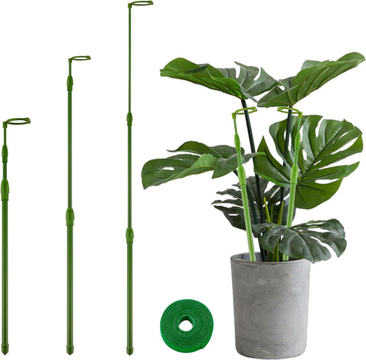 3 Pack Extendable Plant Stakes, 16.5-42.5 Inch Plant Stakes for Indoor Outdoor, Adjustable Monstera Plant Support Sticks with Clips for Clombing Plants, Vine, Orchid, Tomato, Vegetables
