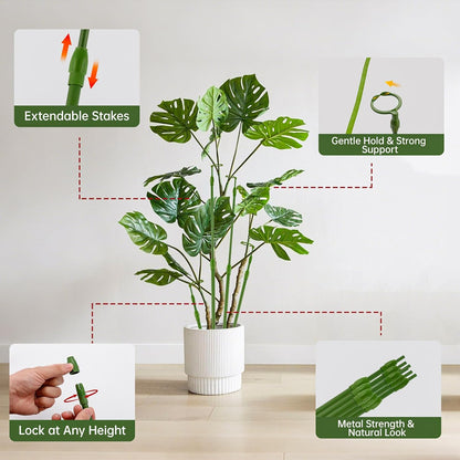 3 Pack Extendable Plant Stakes, 16.5-42.5 Inch Plant Stakes for Indoor Outdoor, Adjustable Monstera Plant Support Sticks with Clips for Clombing Plants, Vine, Orchid, Tomato, Vegetables