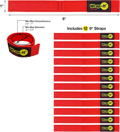 Quick-Strap Cord Wraps, 9 inch (12 Pack) Red