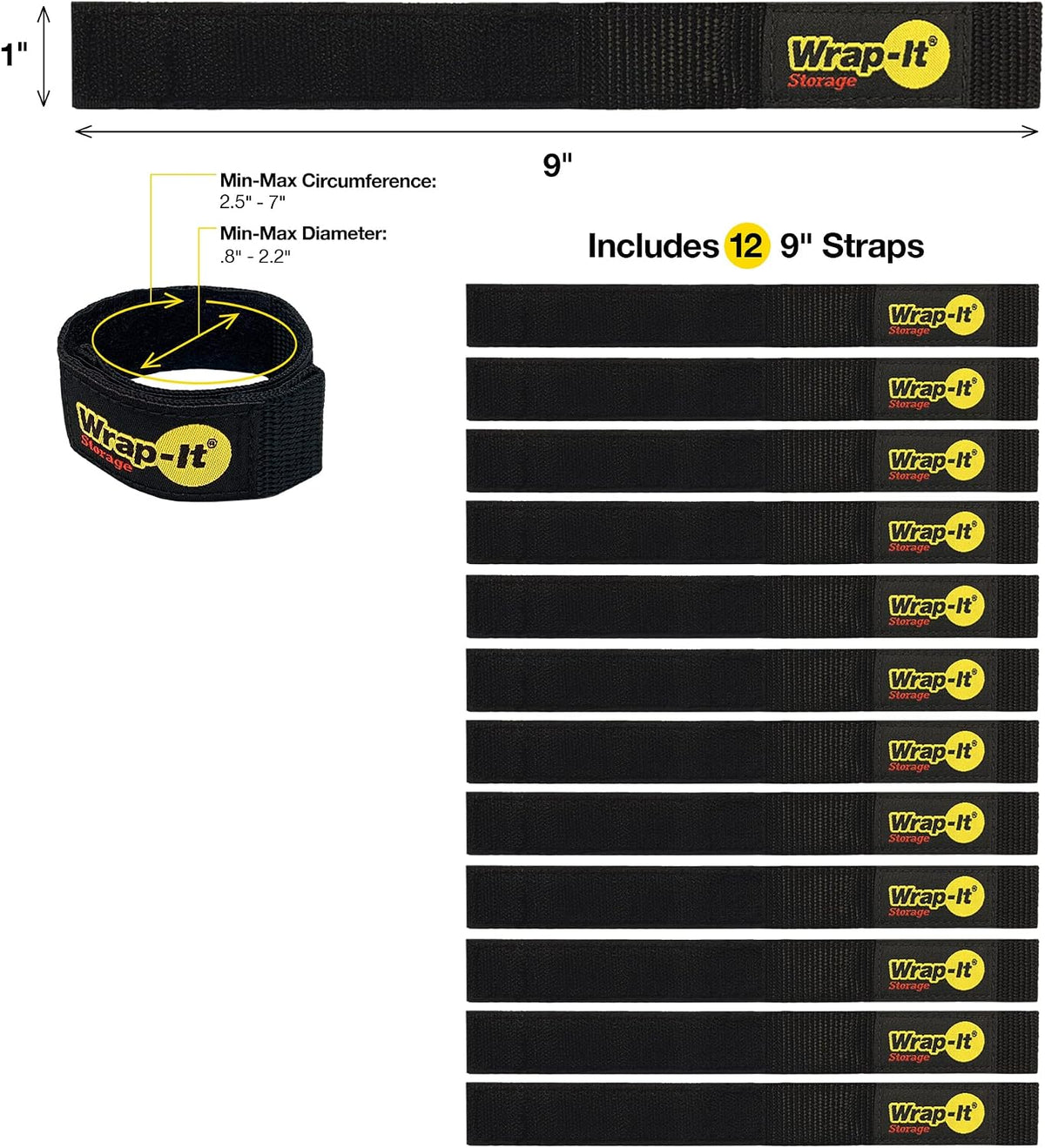 Quick-Strap Cord Wraps, 9 inch (12 Pack) Red
