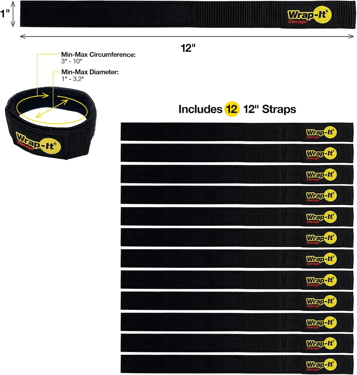 Quick-Strap Cord Wraps, 9 inch (12 Pack) Red