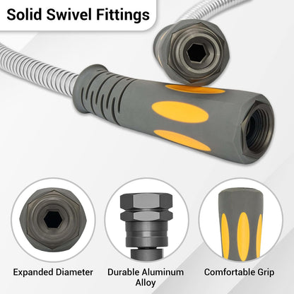 Flexible Metal Garden Hose - 75 FT Lightweight Stainless Steel Water Hose with Solid Fittings and Sprayer Nozzle - Leak Proof, Kink Free, Anti-rust, Large Diameter, Durable and Easy Storage