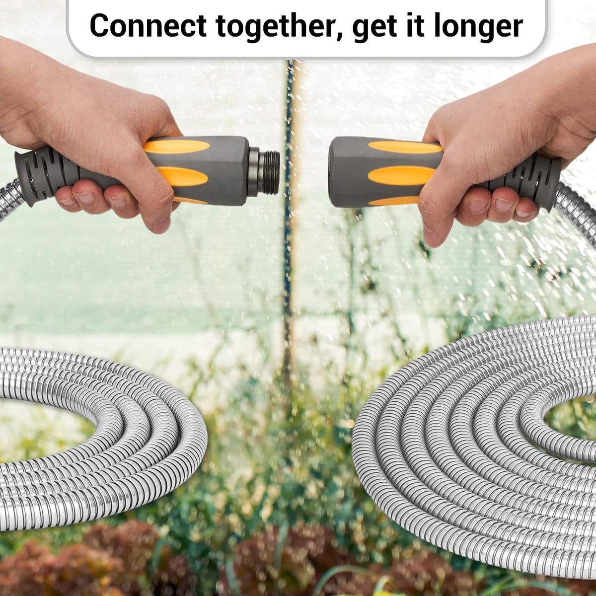 Flexible Metal Garden Hose - 75 FT Lightweight Stainless Steel Water Hose with Solid Fittings and Sprayer Nozzle - Leak Proof, Kink Free, Anti-rust, Large Diameter, Durable and Easy Storage