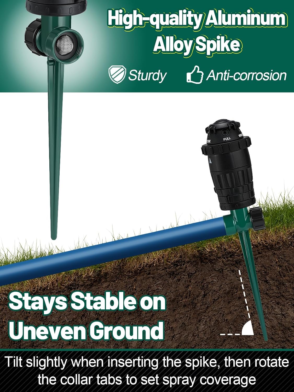 Sturdy Aluminum Alloy Spike Sprinklers for Yard Lawn Medium Garden