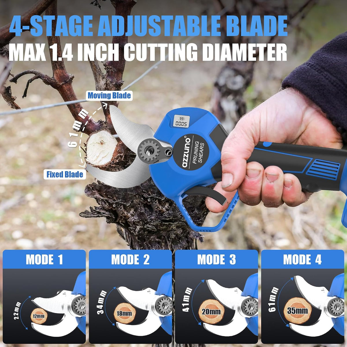 20V 2-IN-1 Electric Pole Pruning Shears: 1.4 Inch Cordless Long Handle Pruner 13ft Reach, Brushless Branch Cutter with LCD Display for Tree Trimming Gardening (2Pcs 2.0Ah Batteries and Charger)