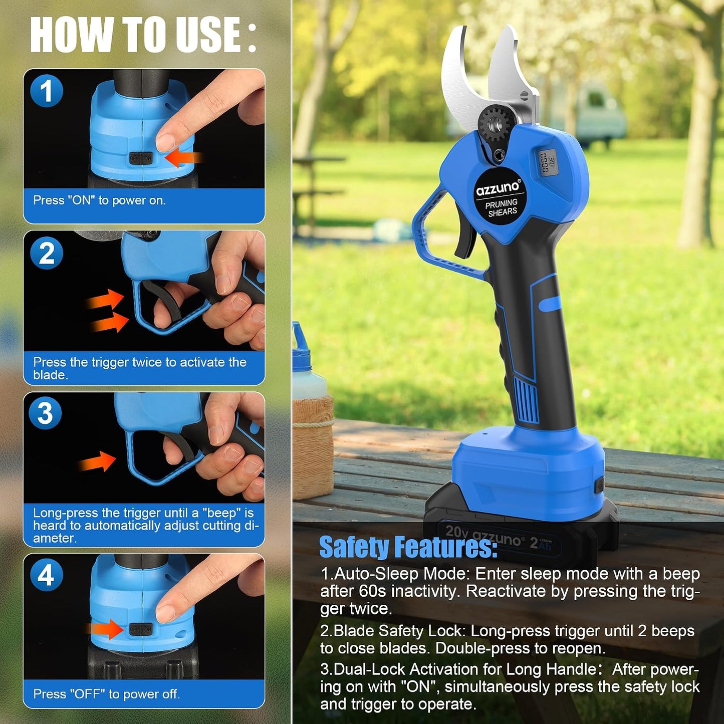 20V 2-IN-1 Electric Pole Pruning Shears: 1.4 Inch Cordless Long Handle Pruner 13ft Reach, Brushless Branch Cutter with LCD Display for Tree Trimming Gardening (2Pcs 2.0Ah Batteries and Charger)