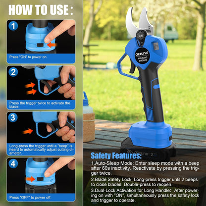 20V 2-IN-1 Electric Pole Pruning Shears: 1.4 Inch Cordless Long Handle Pruner 13ft Reach, Brushless Branch Cutter with LCD Display for Tree Trimming Gardening (2Pcs 2.0Ah Batteries and Charger)
