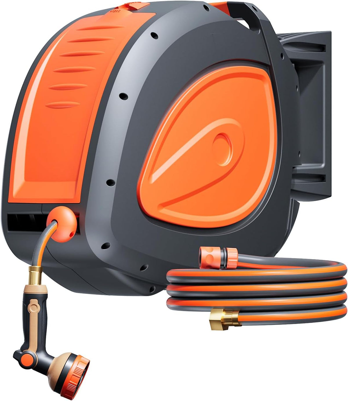 100FT Retractable Garden Hose Reel with 8-Pattern Nozzle,Wall Mount