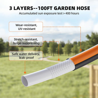 100FT Retractable Garden Hose Reel with 8-Pattern Nozzle,Wall Mount