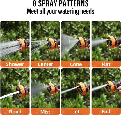 100FT Retractable Garden Hose Reel with 8-Pattern Nozzle,Wall Mount