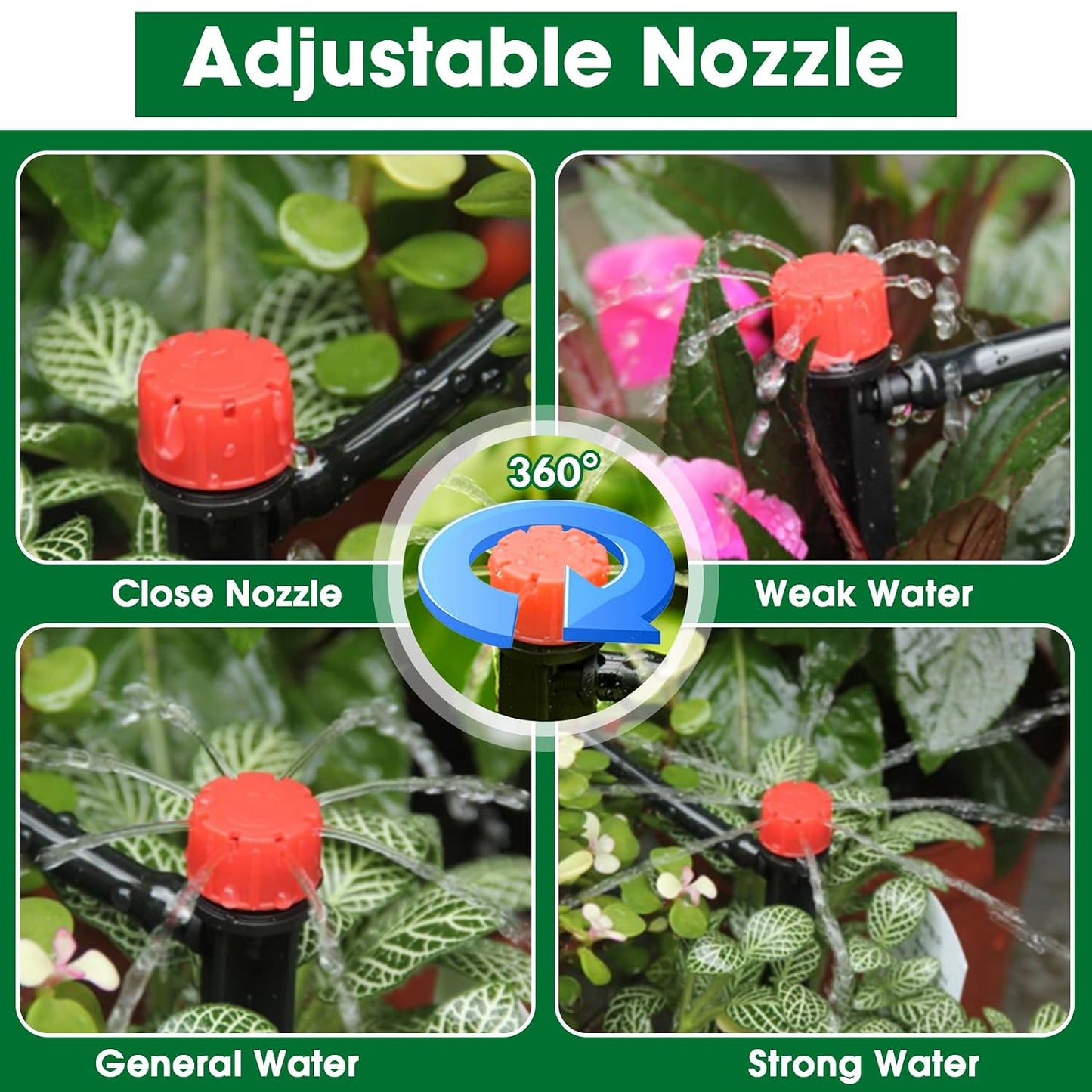 Drip Irrigation Kit, Drip Irrigation System for Garden with 1/4" Irrigation Tubing DIY Saving Water Automatic Watering System for Garden, Greenhouse, Flower Bed, Patio, Lawn