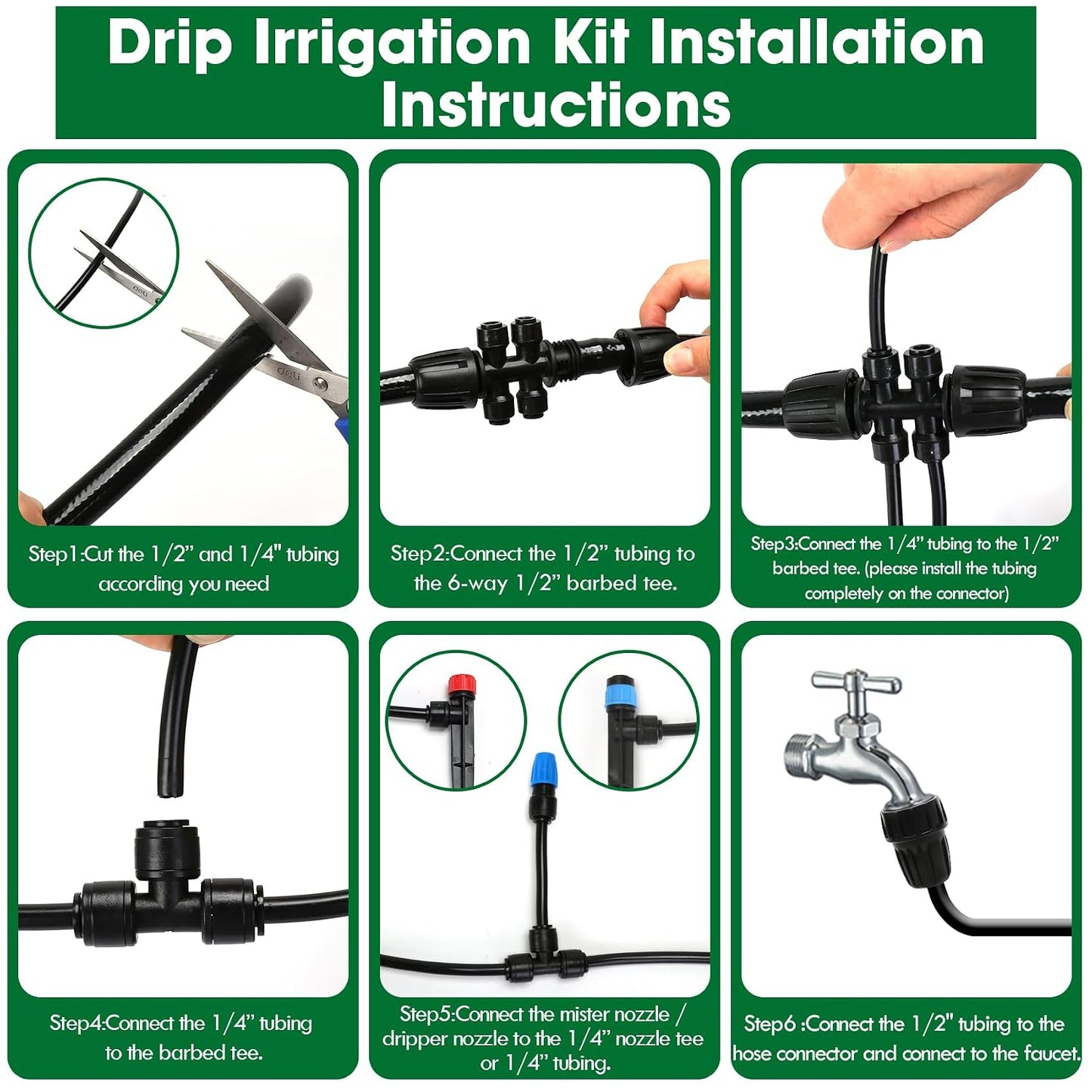 Drip Irrigation Kit, Drip Irrigation System for Garden with 1/4" Irrigation Tubing DIY Saving Water Automatic Watering System for Garden, Greenhouse, Flower Bed, Patio, Lawn