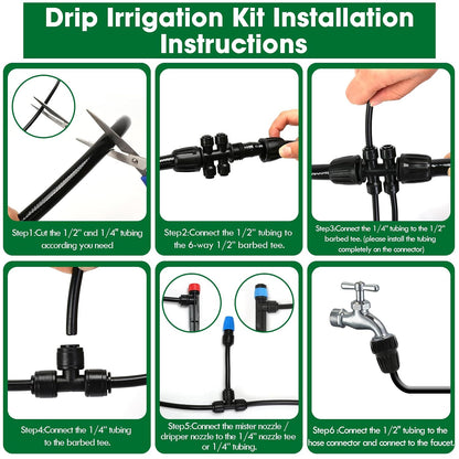Drip Irrigation Kit, Drip Irrigation System for Garden with 1/4" Irrigation Tubing DIY Saving Water Automatic Watering System for Garden, Greenhouse, Flower Bed, Patio, Lawn