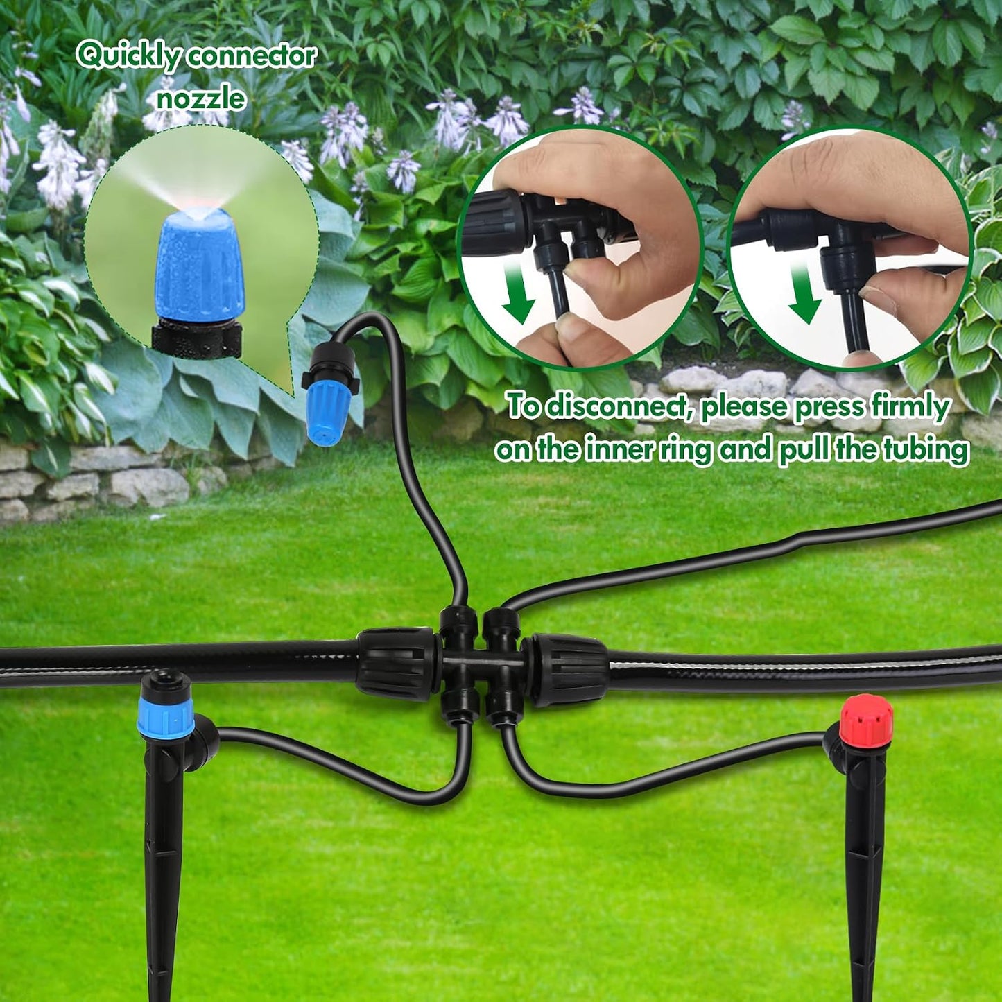 Drip Irrigation Kit, Drip Irrigation System for Garden with 1/4" Irrigation Tubing DIY Saving Water Automatic Watering System for Garden, Greenhouse, Flower Bed, Patio, Lawn