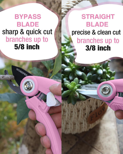 2-Pack 6.9" Garden Pruning Shears, Bypass & Straight Garden Scissors, Pink