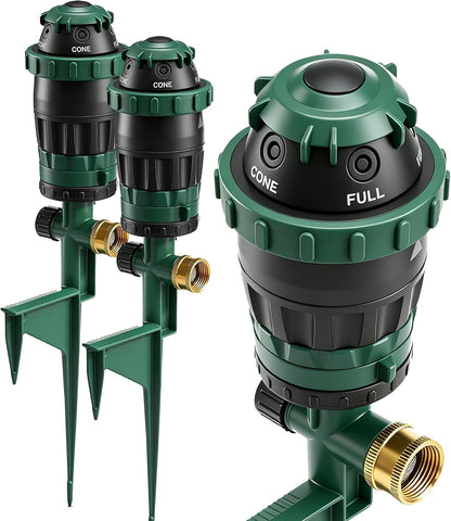 2-Pack Gear Drive Sprinklers for Yard, 360 Degree Garden Water Sprinkler Head on Spike Base with 3/4 Inch Adapters, 5 Modes Adjustable Irrigation Tool for Large Area Yard Lawn Garden