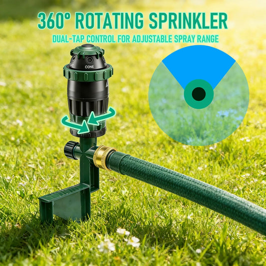 2-Pack Gear Drive Sprinklers for Yard, 360 Degree Garden Water Sprinkler Head on Spike Base with 3/4 Inch Adapters, 5 Modes Adjustable Irrigation Tool for Large Area Yard Lawn Garden