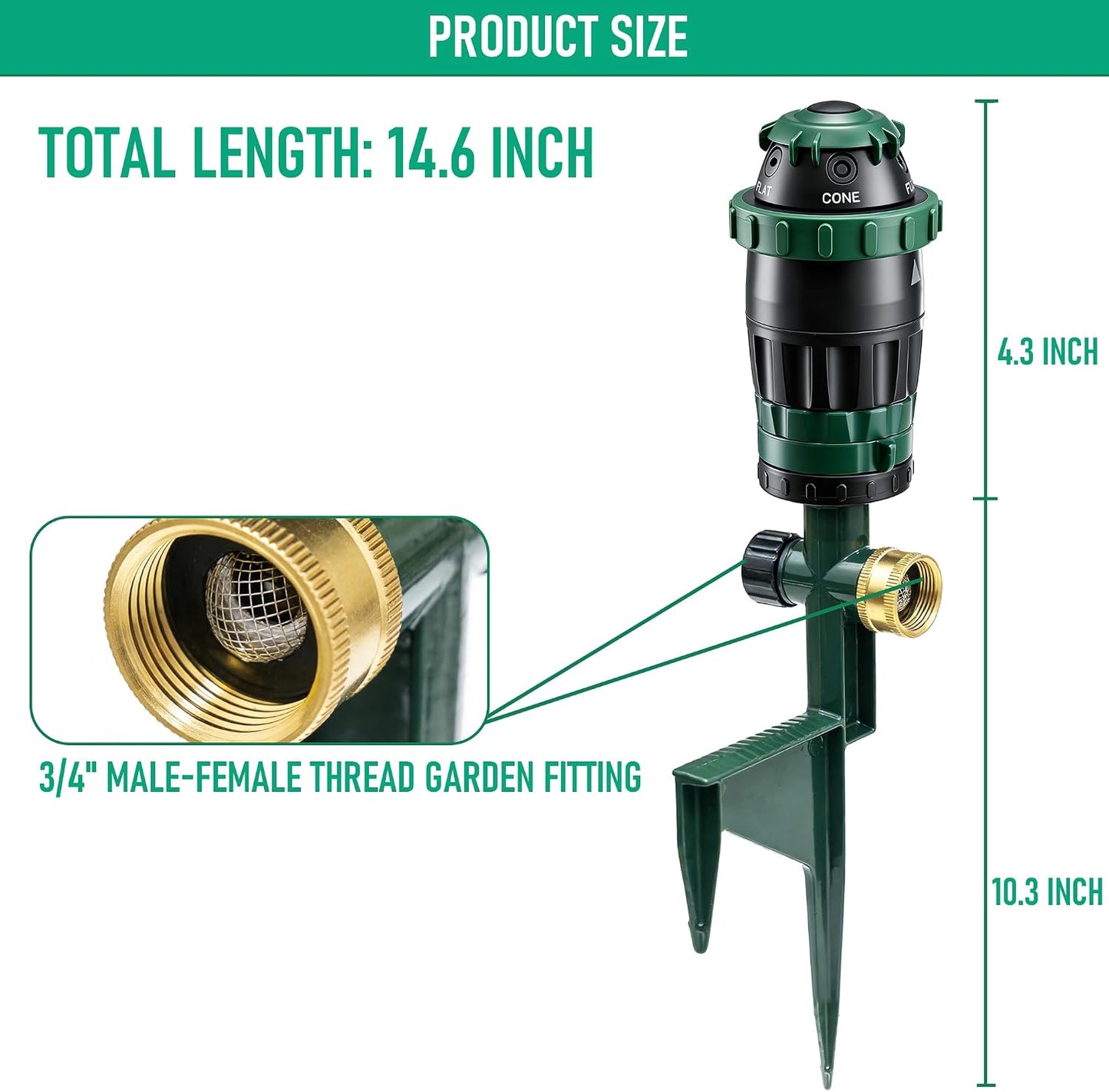 2-Pack Gear Drive Sprinklers for Yard, 360 Degree Garden Water Sprinkler Head on Spike Base with 3/4 Inch Adapters, 5 Modes Adjustable Irrigation Tool for Large Area Yard Lawn Garden