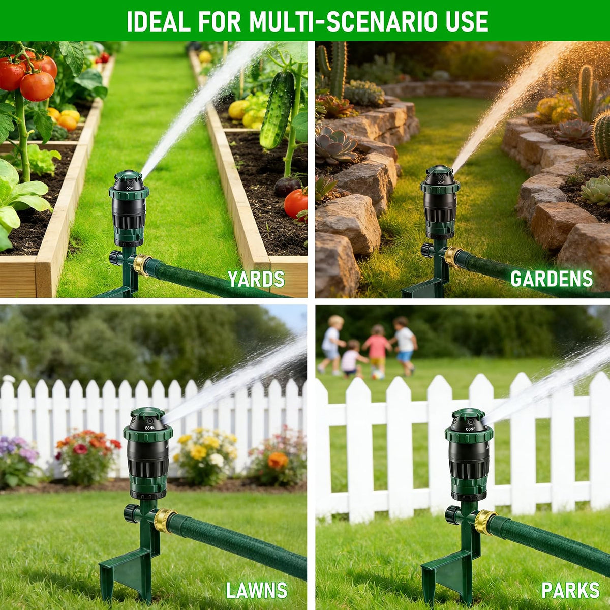 2-Pack Gear Drive Sprinklers for Yard, 360 Degree Garden Water Sprinkler Head on Spike Base with 3/4 Inch Adapters, 5 Modes Adjustable Irrigation Tool for Large Area Yard Lawn Garden