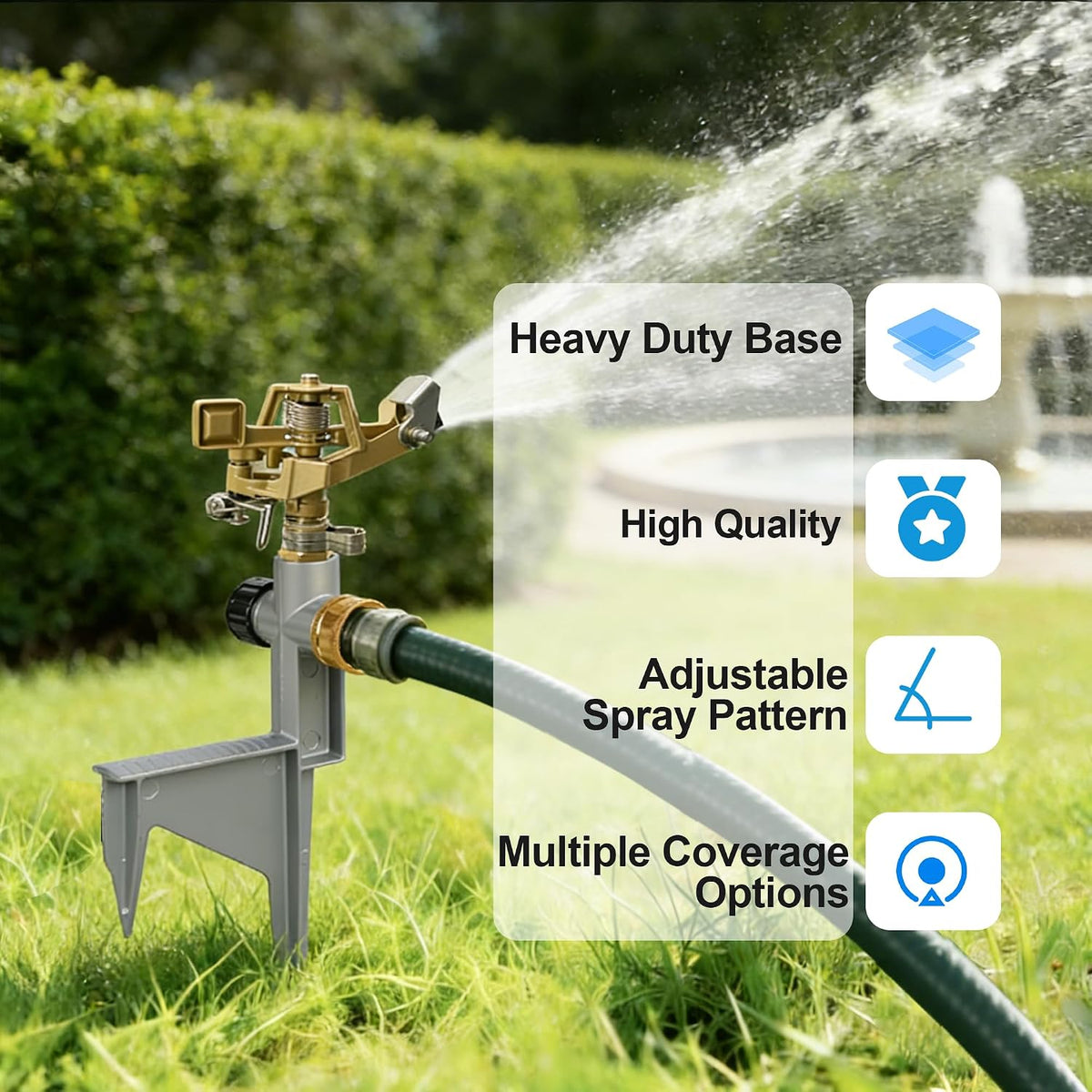 2-Pack Gear Drive Sprinklers for Yard, 360 Degree Garden Water Sprinkler Head on Spike Base with 3/4 Inch Adapters, 5 Modes Adjustable Irrigation Tool for Large Area Yard Lawn Garden
