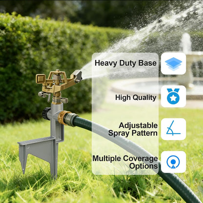 2-Pack Gear Drive Sprinklers for Yard, 360 Degree Garden Water Sprinkler Head on Spike Base with 3/4 Inch Adapters, 5 Modes Adjustable Irrigation Tool for Large Area Yard Lawn Garden
