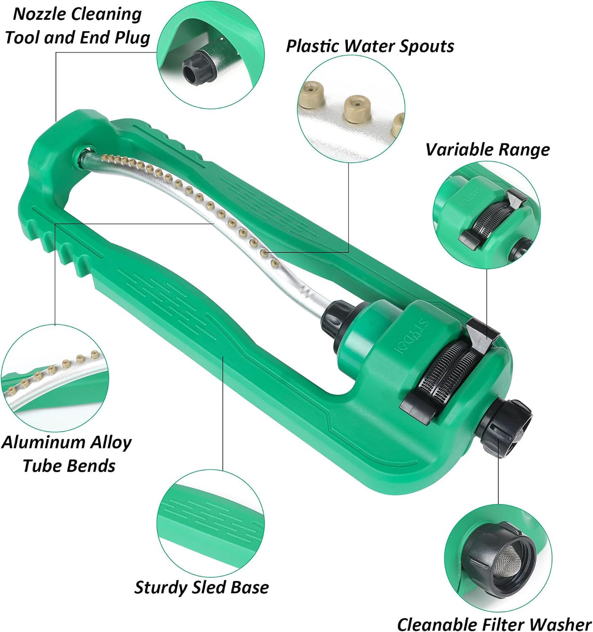 Turbo Oscillating Sprinkler, Adjustable Rectangular Lawn Sprinklers for Yard with Stable Base, 19 Precision Nozzles Garden Sprinkler for Small to Medium Areas, Covers up to 3,800 sq. ft.