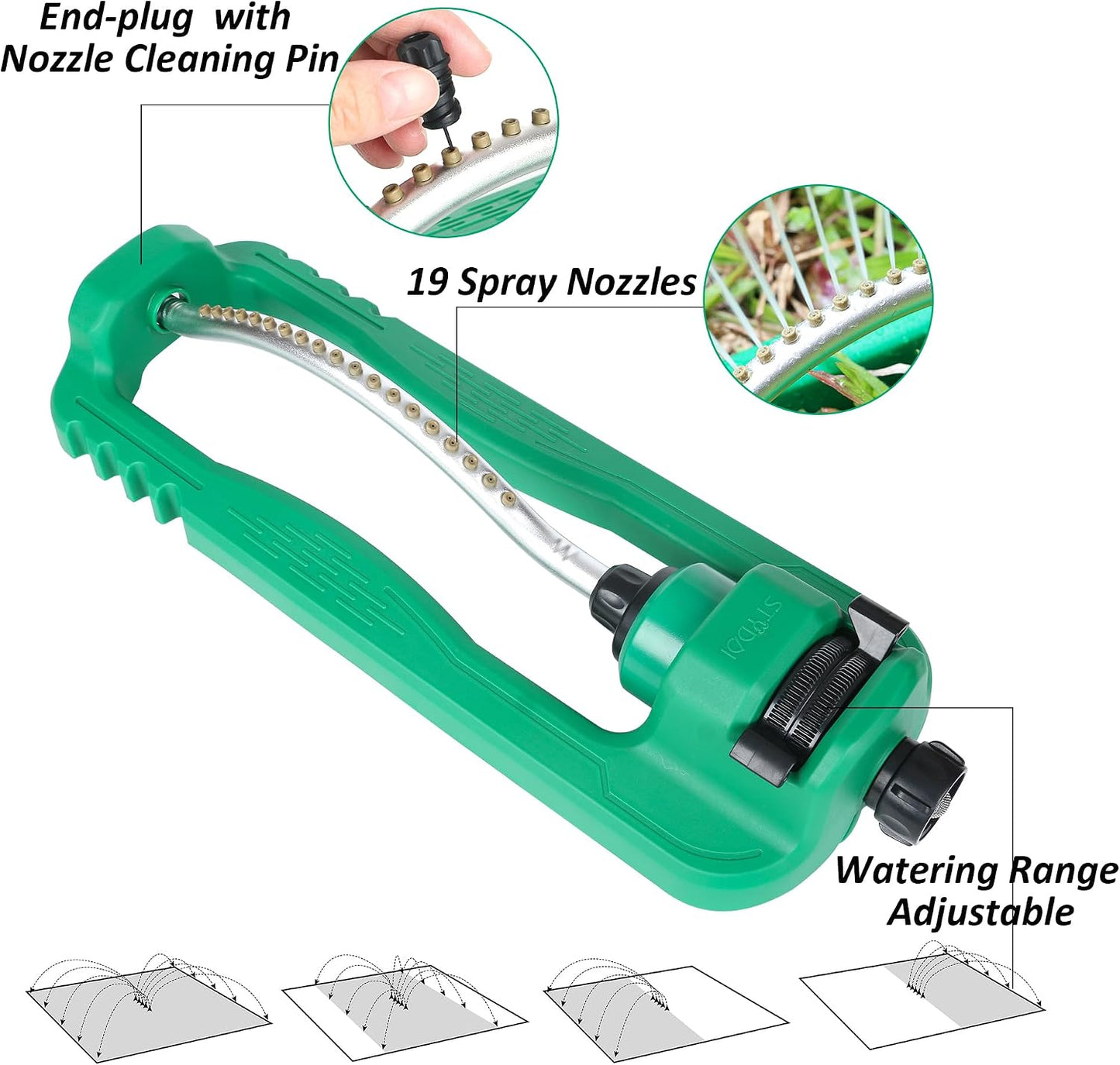 Turbo Oscillating Sprinkler, Adjustable Rectangular Lawn Sprinklers for Yard with Stable Base, 19 Precision Nozzles Garden Sprinkler for Small to Medium Areas, Covers up to 3,800 sq. ft.