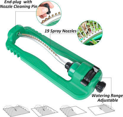 Turbo Oscillating Sprinkler, Adjustable Rectangular Lawn Sprinklers for Yard with Stable Base, 19 Precision Nozzles Garden Sprinkler for Small to Medium Areas, Covers up to 3,800 sq. ft.