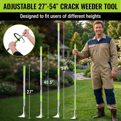 Crack Weeder, Stainless Steel Crevice Weeding Tool with Adjustable Long Handle (27"-54")