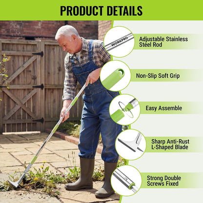 Crack Weeder, Stainless Steel Crevice Weeding Tool with Adjustable Long Handle (27"-54")