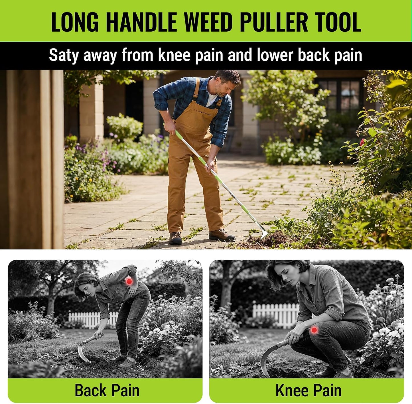 Crack Weeder, Stainless Steel Crevice Weeding Tool with Adjustable Long Handle (27"-54")