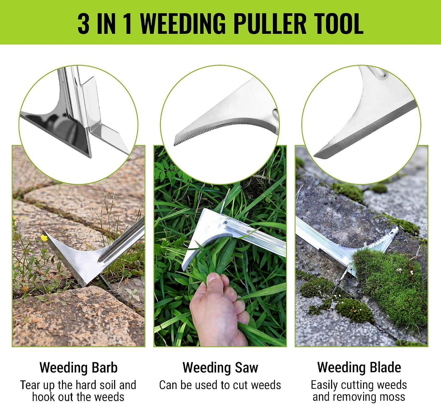 Crack Weeder, Stainless Steel Crevice Weeding Tool with Adjustable Long Handle (27"-54")
