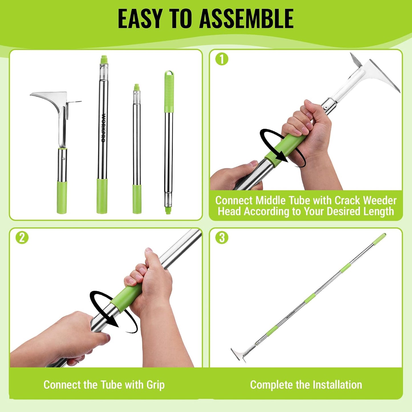 Crack Weeder, Stainless Steel Crevice Weeding Tool with Adjustable Long Handle (27"-54")