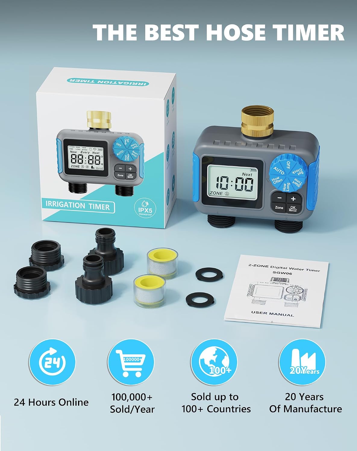 Sprinkler Timer with Brass Swivel, Hose Timers for Watering