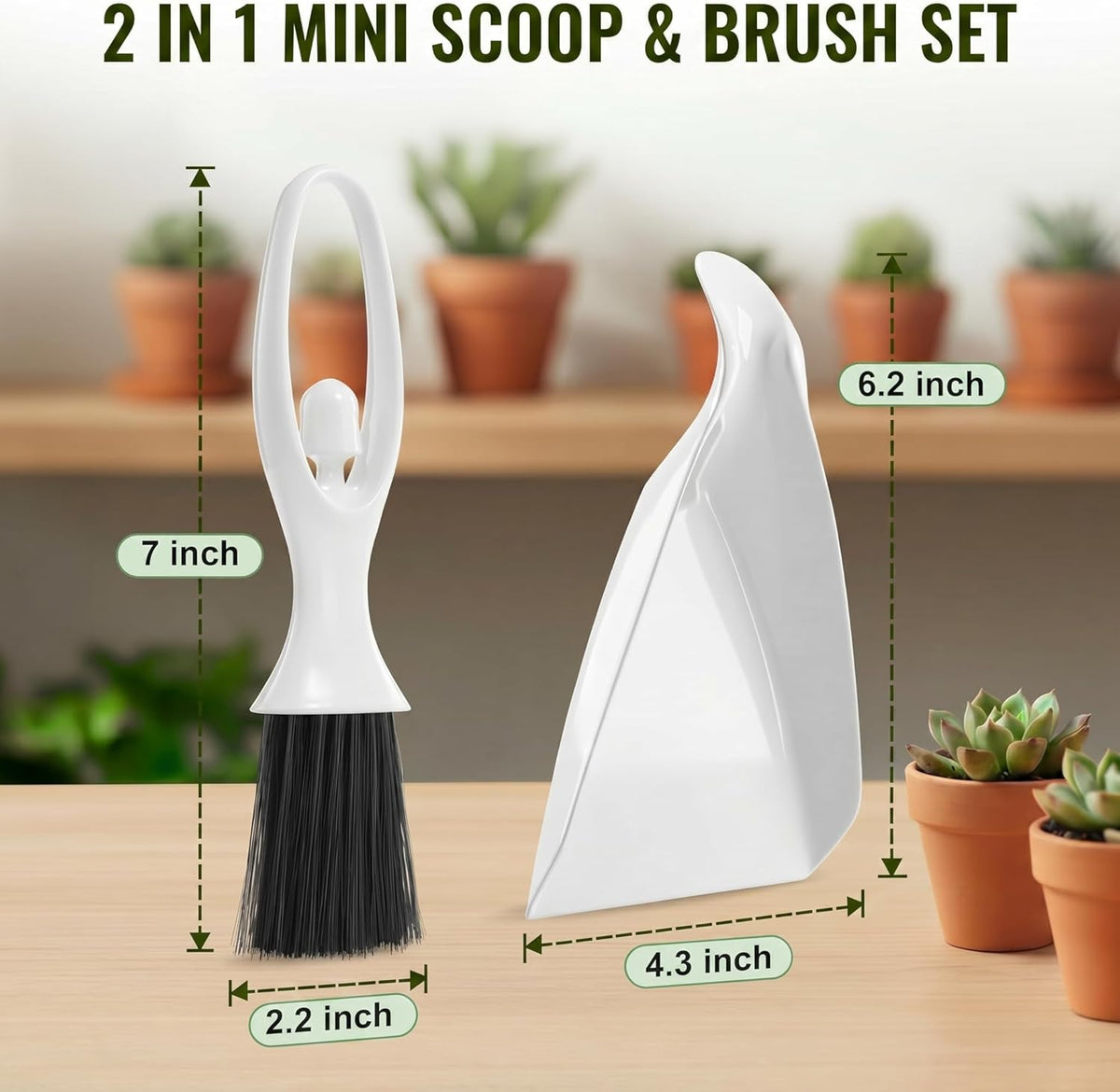Enhon Mini Soil Scoop and Brush Set for Indoor Plant Repotting