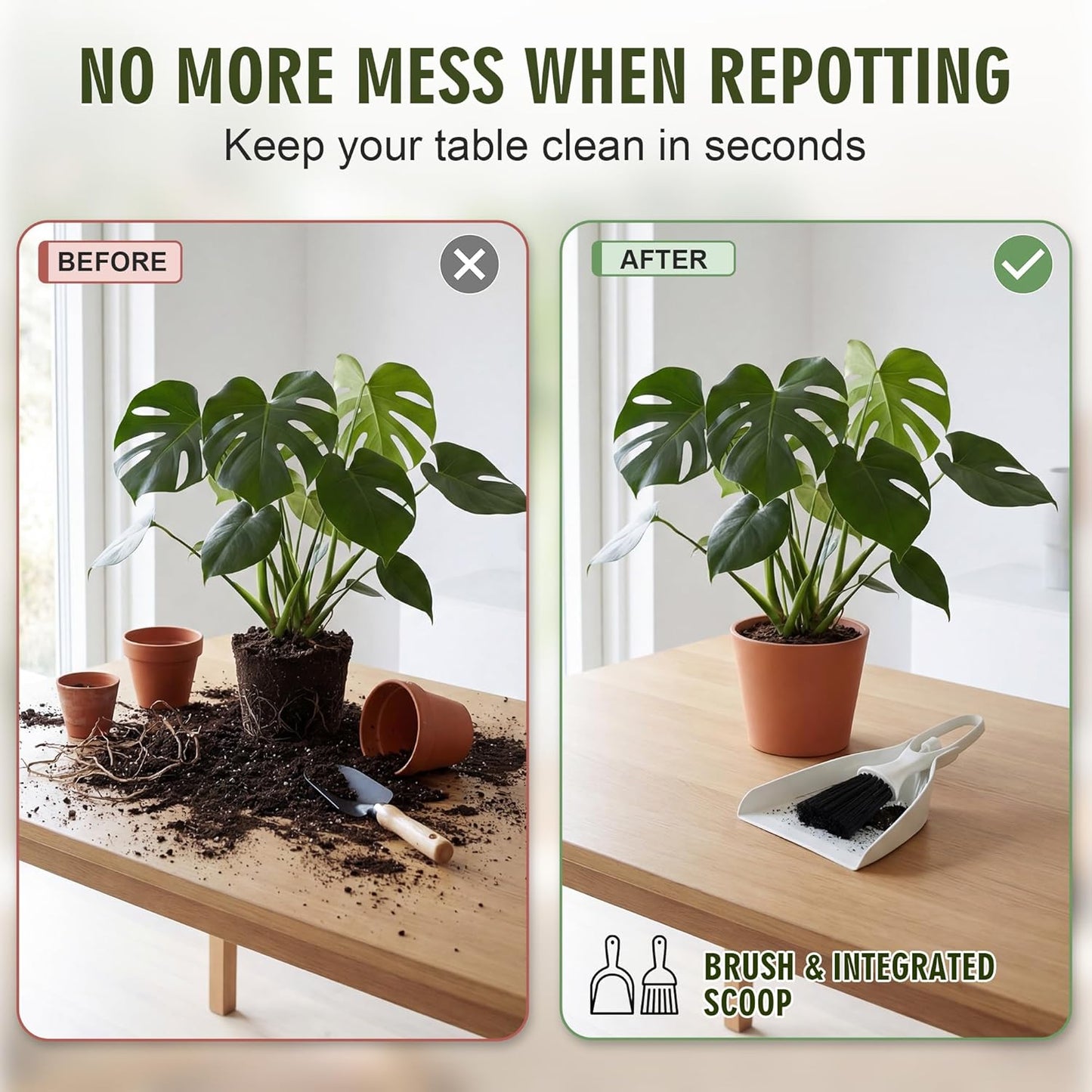 Enhon Mini Soil Scoop and Brush Set for Indoor Plant Repotting