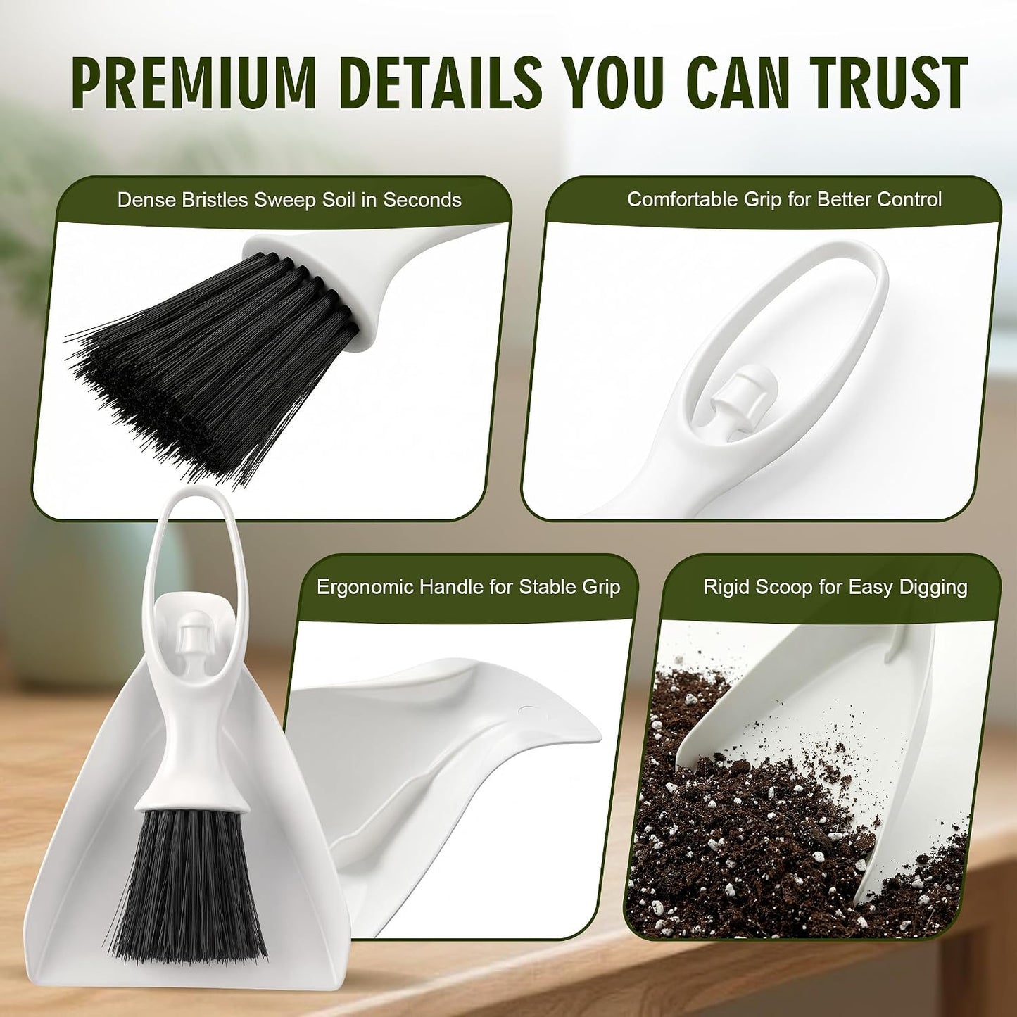 Enhon Mini Soil Scoop and Brush Set for Indoor Plant Repotting