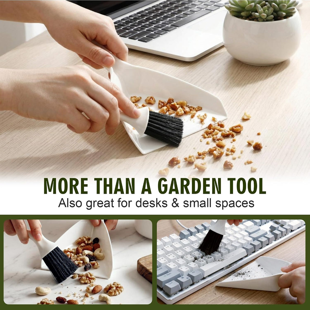 Enhon Mini Soil Scoop and Brush Set for Indoor Plant Repotting