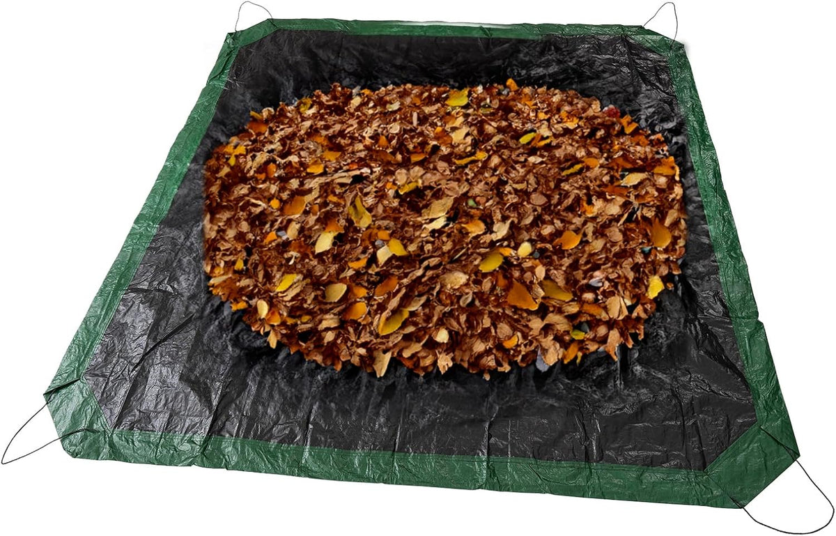 Drawstring Tarps 9x9 Ft, Waterproof Leaf Tarp 4 Drawstrings