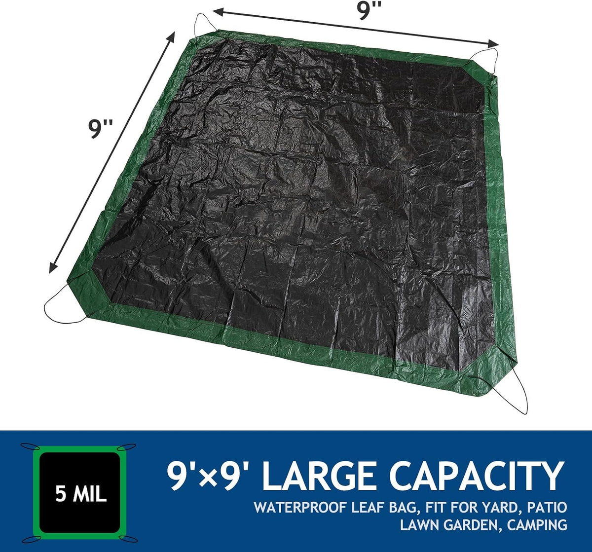 Drawstring Tarps 9x9 Ft, Waterproof Leaf Tarp 4 Drawstrings