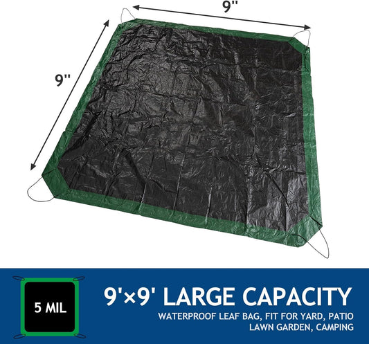 Drawstring Tarps 9x9 Ft, Waterproof Leaf Tarp 4 Drawstrings