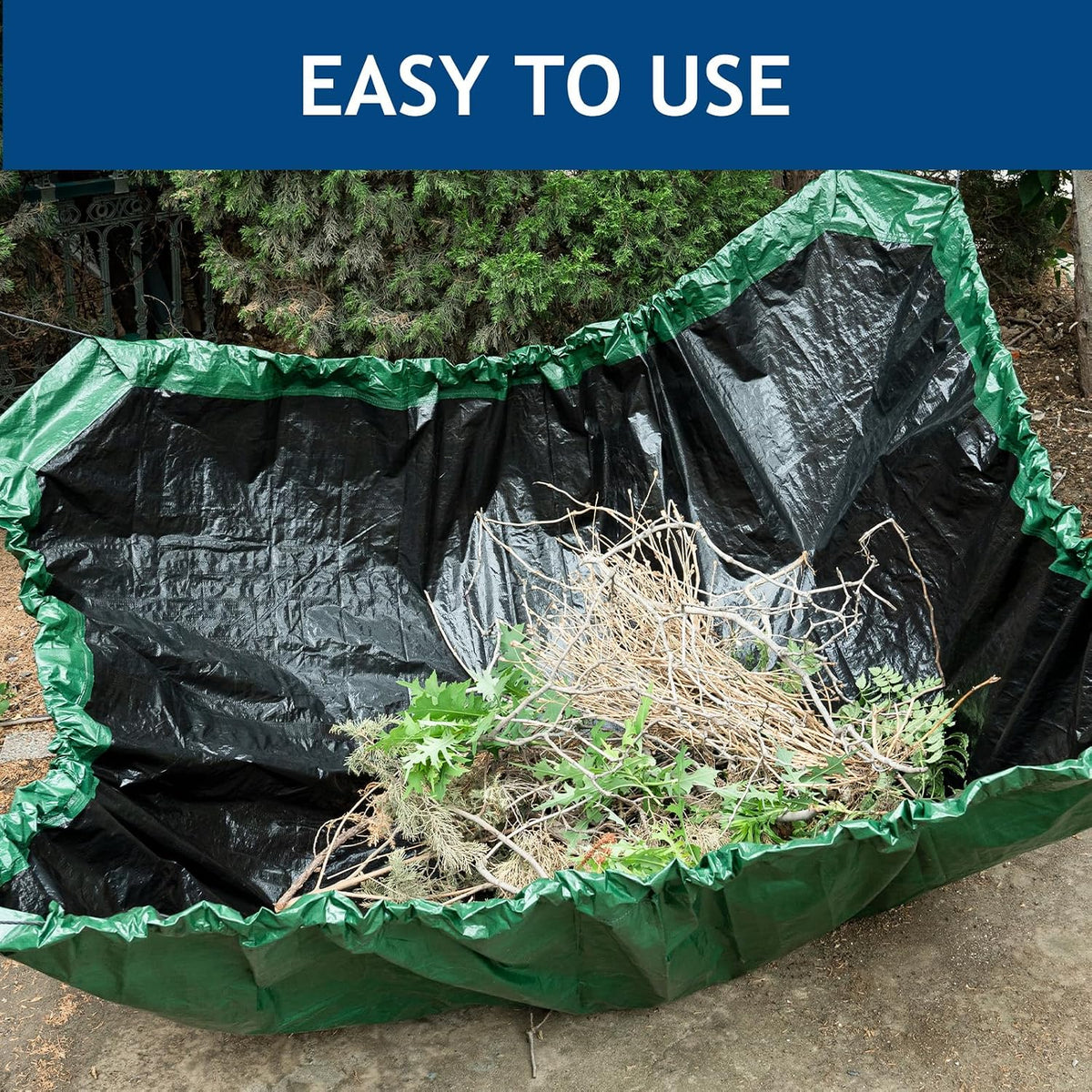 Drawstring Tarps 9x9 Ft, Waterproof Leaf Tarp 4 Drawstrings