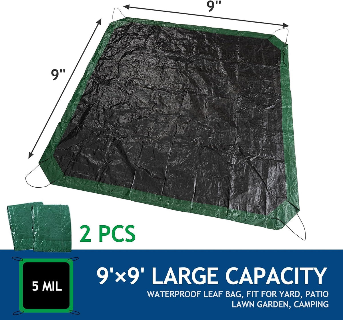 Drawstring Tarps 9x9 Ft, Waterproof Leaf Tarp 4 Drawstrings