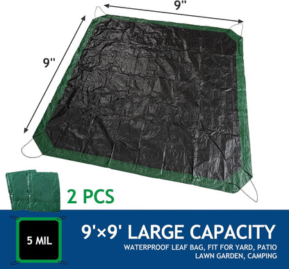 Drawstring Tarps 9x9 Ft, Waterproof Leaf Tarp 4 Drawstrings
