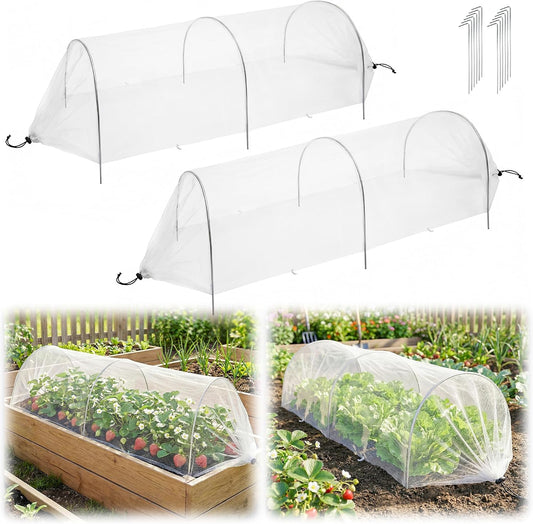 2PCS 4ft Garden Row Accelerator Plants Cover, Pop Up Garden Bed Tunnel Net with 6 Stakes, Ready-to-Use Design Garden Beds Vegetable Rows Plant Protector for Protecting Vegetable Fruit