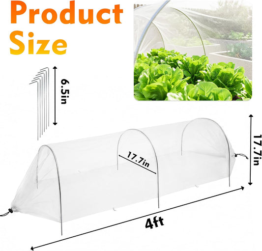 2PCS 4ft Garden Row Accelerator Plants Cover, Pop Up Garden Bed Tunnel Net with 6 Stakes, Ready-to-Use Design Garden Beds Vegetable Rows Plant Protector for Protecting Vegetable Fruit