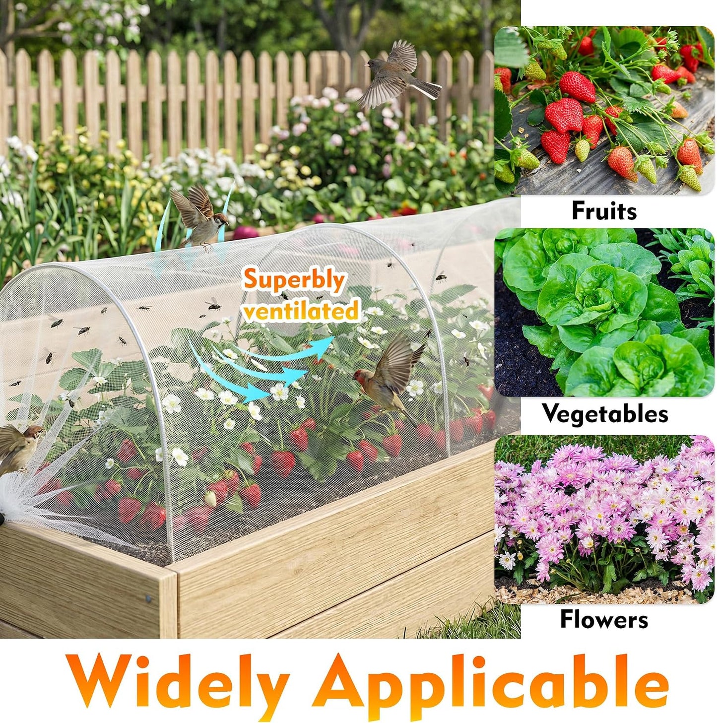 2PCS 4ft Garden Row Accelerator Plants Cover, Pop Up Garden Bed Tunnel Net with 6 Stakes, Ready-to-Use Design Garden Beds Vegetable Rows Plant Protector for Protecting Vegetable Fruit